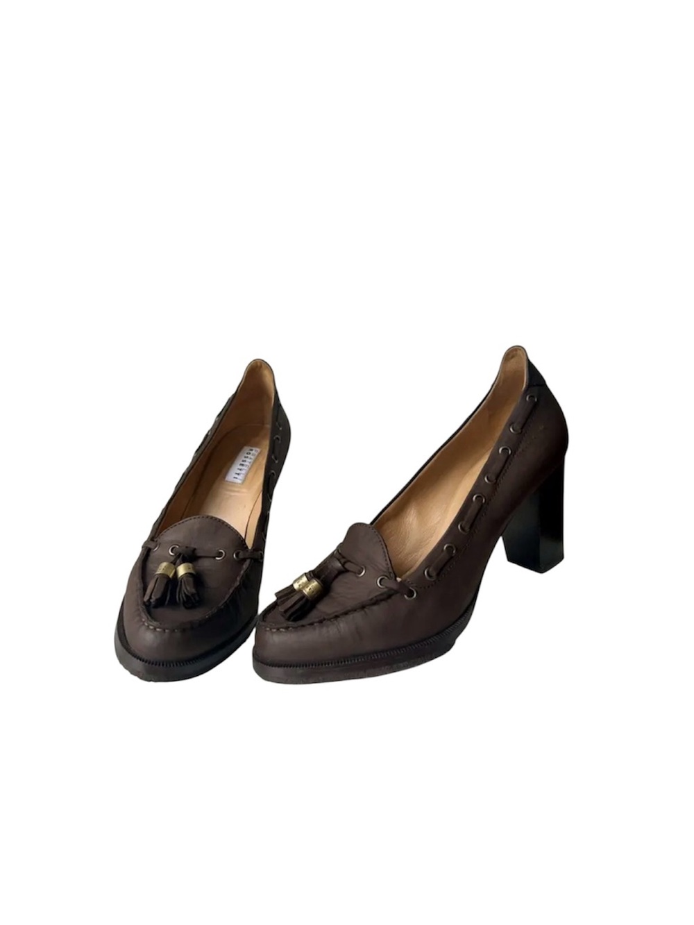 Fratelli Rossetti brown suede tassel loafer heels. Sz, 36.5 (6.5)